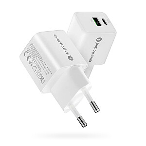 GaN зарядное устройство 1X USB, 1X USB-C 20W QC3.0 белое