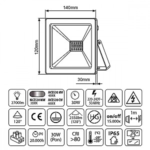 LED Slim Spotlight 30 W 2400lm MCE530 CW