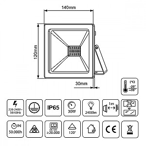 LED Slim Spotlight 30 W 2400lm MCE530 WW