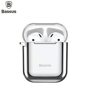 Baseus Apple Metallic Shining Ultra-thin Silicone Protector Case with Hook for Airpods 1 / 2 Silver