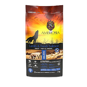 AMBROSIA Jēra un svaiga lasis - sausā suņu barība - 2kg