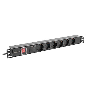 Rack jaudas slēdzis PDU 19 collas 1U 16A 6x230V schuko 2m melns