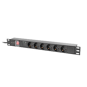 Rack jaudas slēdzis PDU 19 collas 1U 16A 6x230V schuko 2m melns