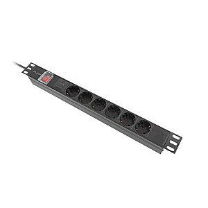 Rack jaudas slēdzis PDU 19 collas 1U 16A 6x230V schuko 2m melns