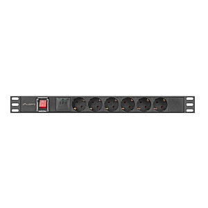 Rack jaudas slēdzis PDU 19 collas 1U 16A 6x230V schuko 2m melns