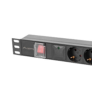 Rack jaudas slēdzis PDU 19 collas 1U 16A 6x230V schuko 2m melns