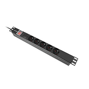 Rack jaudas slēdzis PDU 19 collas 1U 16A 5x230V 2m melns C14