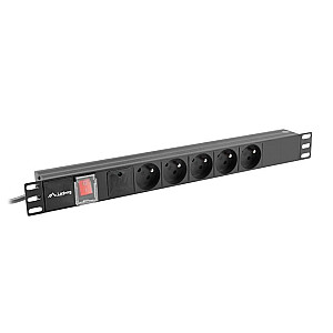 Rack jaudas slēdzis PDU 19 collas 1U 16A 5x230V 2m melns C14