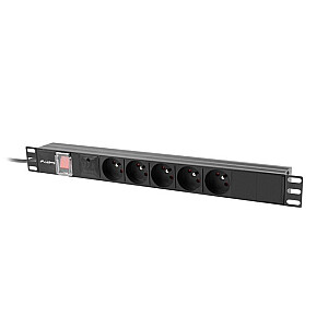 Rack jaudas slēdzis PDU 19 collas 1U 16A 5x230V 2m melns C14