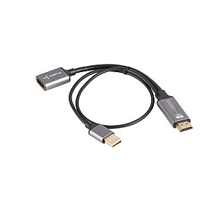 HDMI(M)-Displayport(F) 4K adapteris uz 20cm sudraba kabeļa