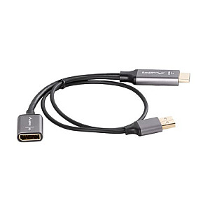 HDMI(M)-Displayport(F) 4K adapteris uz 20cm sudraba kabeļa