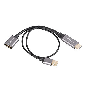 HDMI(M)-Displayport(F) 4K adapteris uz 20cm sudraba kabeļa