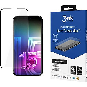 3MK HardGlass Max stikls iPhone 15 Pro 6.1" melns, pilna ekrāna stikls