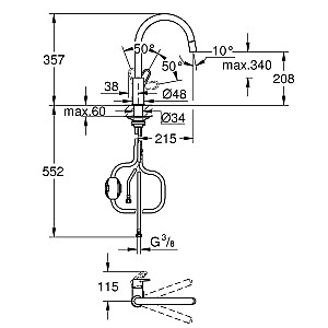 GROHE BauFlow vienas sviras virtuves izlietnes maisītājs Hroms