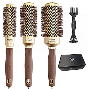 SET OLIVIA GARDEN Expert Blowout Shine suku komplekts 35-45-55mm + suku tīrīšanas rīks Eco Mini