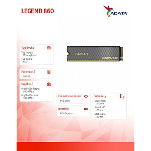 Adata SSD Диск LEGEND 860 500G PCIe 4x4 5000/3000 МБ/с M.2