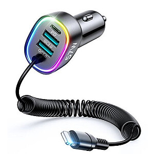 Joyroom 4 в 1 Быстрая Автомобильная Зарядка PD, QC3.0, AFC, FCP с 1.6м 57W Lightning Кабелем Черный