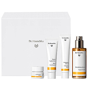 DR. HAUSCHKA SET Skaista Sejas toniks atsvaidzinošs 100ml + sejas krēms ar Rožu 30ml + sejas mazgāšanas balzams 50ml + lūpu balzams burciņā 10ml