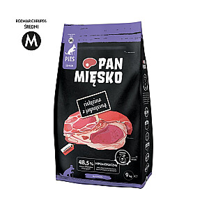 PAN MIĘSKO Jēra gaļa ar teļa gaļu Senior Crunchy M - Sausais suņu ēdiens - 9kg