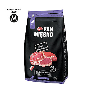 PAN MIĘSKO Jēra gaļa ar teļa gaļu Senior Crunchy M - Sausais suņu ēdiens - 20kg