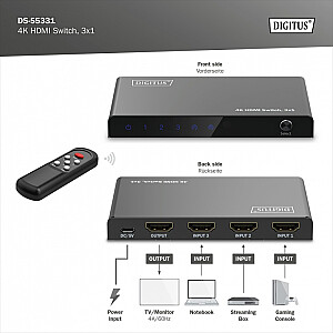 Коммутатор 4K HDMI 3x1, 60Hz HDCP 2.3, пульт, черный