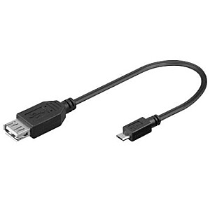 Kabelis USB2.0 AF ligzda -> micro USB BM spraudnis 0.2m, OTG, melns