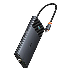 USB C dokstacija - 8 veidu savienotāji (HDMI4K@120Hz+HDMI4K@60Hz+USB-A(10Gbs)+USB-C(10Gbs)+USB-C(10Gbps+2xUSB-A(480Mbps)+RJ45+SD/TF+USB-C(PD)). BASEUS