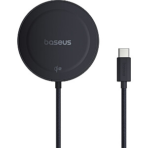 Bezvadu magnētiskais Qi2 lādētājs 15 W ar USB-C 1,5 m kabeli, melns