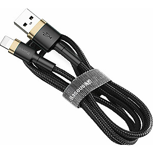 Baseus kabeļu kabelis USB kabelis izturīgs neilona USB / zibens vads QC3.0 2.4A 1M melns-zelts (CALKLF-BV1) universāls