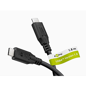 Goobay USB-C™ kabelis, USB4™, 240 W, 40 Gbit/s, Power Delivery, 1.8 m, melns | Goobay