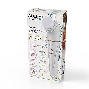 Щетка для очищения лица Adler AD 2178 Вибрирующая и вращающаяся щетка Белая Батарея