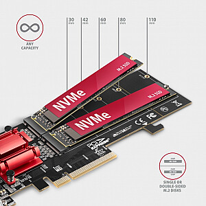 PCEM2-ND PCIe x 8 контроллер, 2x M.2 NVMe M-key слота, поддержка RAID для небифуркационных материнских плат, в комплекте, SP & LP