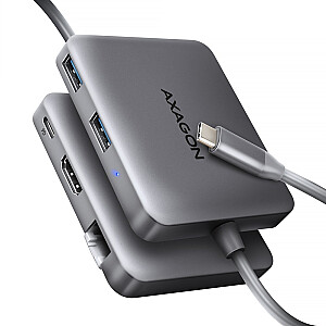 HMC-5HL Multi-port USB centrmezgls 5in1, 5Gbps, 2x USB-A, HDMI 4K/60Hz, GLAN, PD 100W, 15cm USB-C kabelis