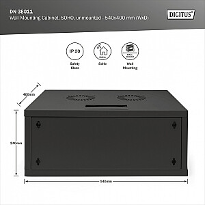 19" настенный сетевой шкаф 4U, SOHO 241 x 540 x 400 мм, грузоподъемность 60кг, стеклянная дверь, не собранный, Черный