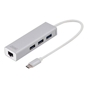 Digitus | USB Type-C 3-портовый хаб + гигабитный Ethernet