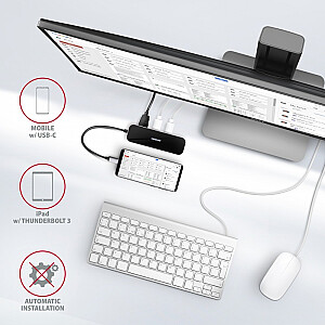 HMC-6GL Multi-port USB centrmezgls 6in1, 5Gbps, 3x USB-A, HDMI 4K/30Hz, GLAN, PD 100W, 20cm USB-C kabelis