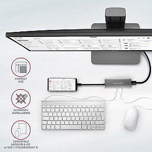 HMC-5G2 Multi-port USB centrmezgls 5in1, 10Gbps, 2x USB-A + 2x USB-C + HDMI 4K/60Hz, PD 100W, 13cm USB-C kabelis