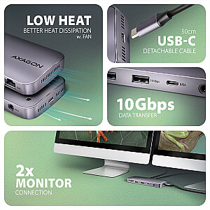 HMC-12GM2 Multi-port USB centrmezgls 12in1 + M.2 NVMe/SATA pozīcija, 10Gbps, 3x USB-A, USB-C, HDMI 4K/60Hz, DP 4K/60Hz, GLAN, SD/microSD, audio, PD 100W, 50c