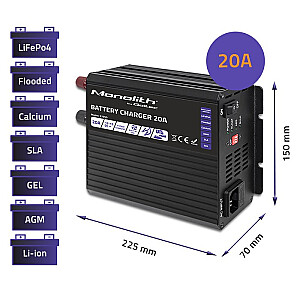 Inteliģentais lādētājs Monolith LiFePO4 AGM GEL SLA akumulatoriem | 20A | 12V 