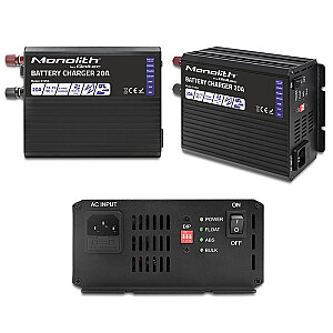 Inteliģentais lādētājs Monolith LiFePO4 AGM GEL SLA akumulatoriem | 20A | 12V 