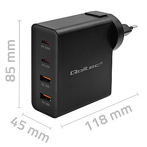 GaN Power Pro lādētājs | 2xUSB-C | 2xUSB | 130W | 5-20V | 1.5-5A | PD | Melns