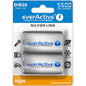 Uzlādējamas baterijas everActive R20/D Ni-MH 5500 mAh gatavas lietošanai