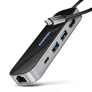 HMC-6GLN Multi-port USB centrmezgls 6in1, 5Gbps, 2xUSB-A, 1x USB-C, GLAN, HDMI 4K/60Hz, PD 100W, 20cm USB-C kabelis