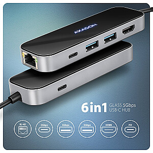 HMC-6GLN Многопортовый USB хаб 6в1, 5Гбит/с, 2xUSB-A, 1x USB-C, GLAN, HDMI 4K/60Hz, PD 100W, 20см USB-C кабель