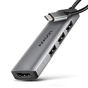 HMC-H3A Multi-port USB centrmezgls 4in1, 5Gbps, 3x USB-A (2x USB2.0, 1x USB3.0) + HDMI 4K/30Hz, metāls, 15cm USB-C kabelis