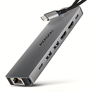 HMC-7HX2 Multi-port USB centrmezgls 7in1, 5Gbps, 2x USB-A, 1x USB-C, 2x HDMI 4K/60Hz, GLAN, PD 100W, 15cm USB-C kabelis