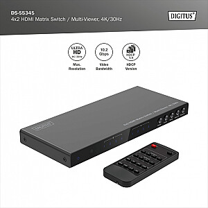 Switch/Matrix HDMI 4/2-porti 4K/30Hz UHD HDCP 1.4 audio ar tālvadību