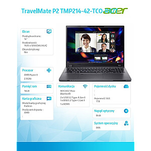 Ноутбук TravelMate P2 TMP214-42-TCO-R67T R5 PRO 6650U/14.0 FHD IPS/16GB/1TB SSD/DOS