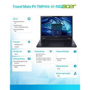 Ноутбук Travel Mate P4 TMP414-41-R8ZX R5 PRO 6650U/14.0 WUXGA (1920x1200) IPS/16GB/512GB SSD/DOS