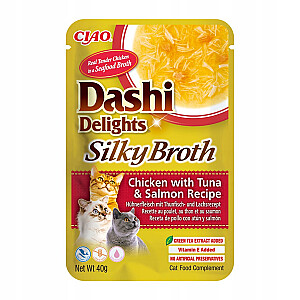 INABA CAT Dashi Delights Silky Broth vistas ar tunzivīm un lašiem - kaķu našķis - 40g